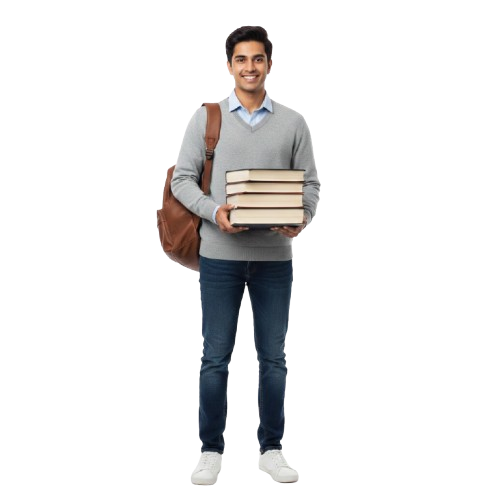 student standing with books